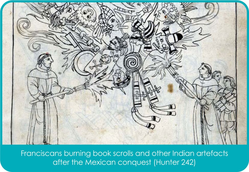 Franciscans burning book scrolls