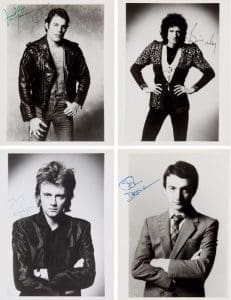 Sotheby’s London, Popular Culture, August/September 2024, Lot 37, Queen: A Rare Set Of Four Autographed Promotional Photographs, circa 1980, £22,800