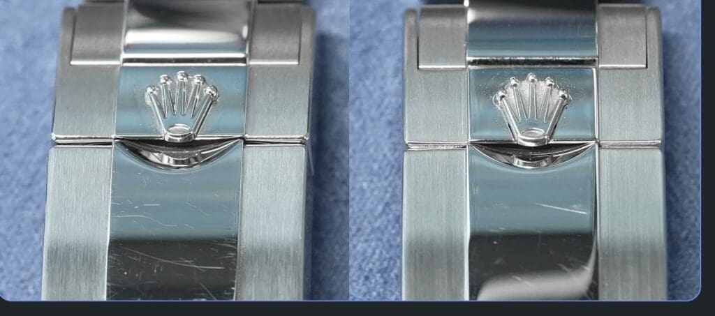A fake clasp v a genuine clasp on a Rolex