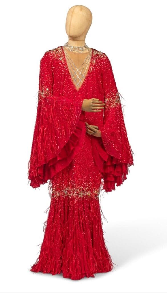 Lot 17 the ‘royal variety dress’ which made £21,420 vs £1500-2000 estimate