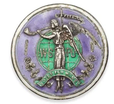 Lot 46 Suffragette ‘Angel of Freedom’ Brooch, designed by Sylvia Pankhurst c1909. Sold for £1,280, insurance value £3,500.