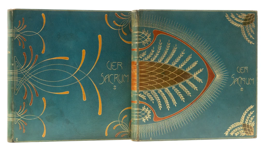 A magnificent Art Nouveau binding by Paul Kersten (1865-1943), a pioneer of modern German bookbinding on a copy of the periodical Ver Sacrum (1898-99).