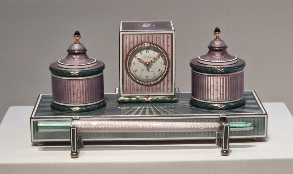 Cartier desk clock on inkstand