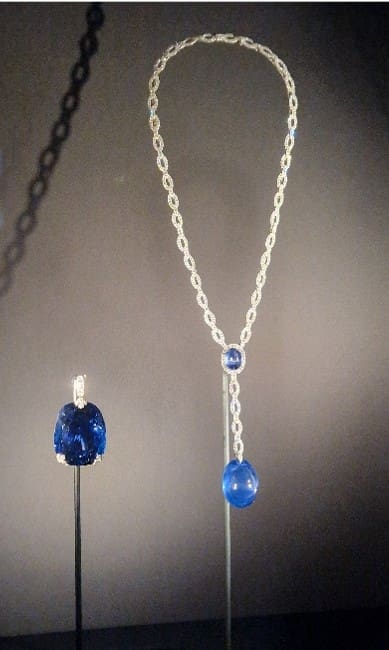 Sapphire and diamond pendant and sautoir