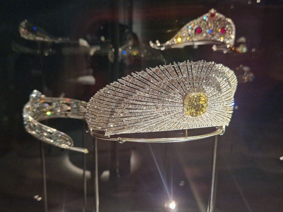 The Sun Tiara made in 1907, set with a Fancy Intense Yellow diamond weighing 32.58cts, part of the Al Thani collection