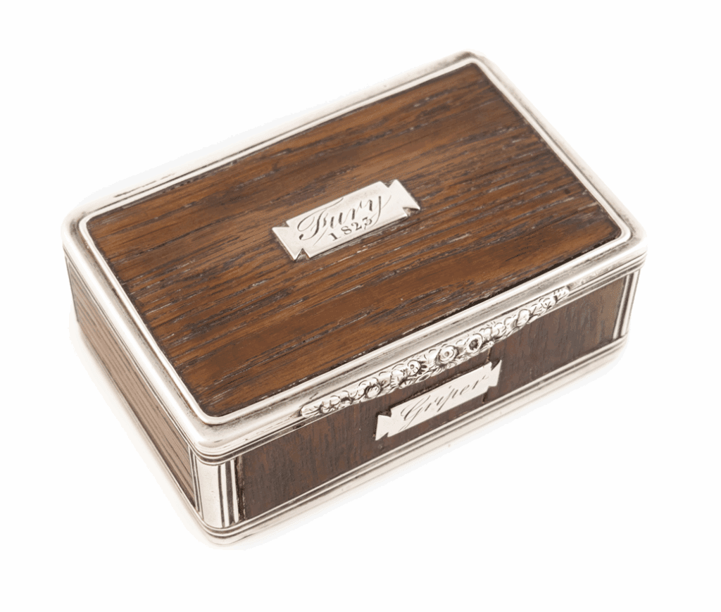 George IV silver mounted naval snuff box.