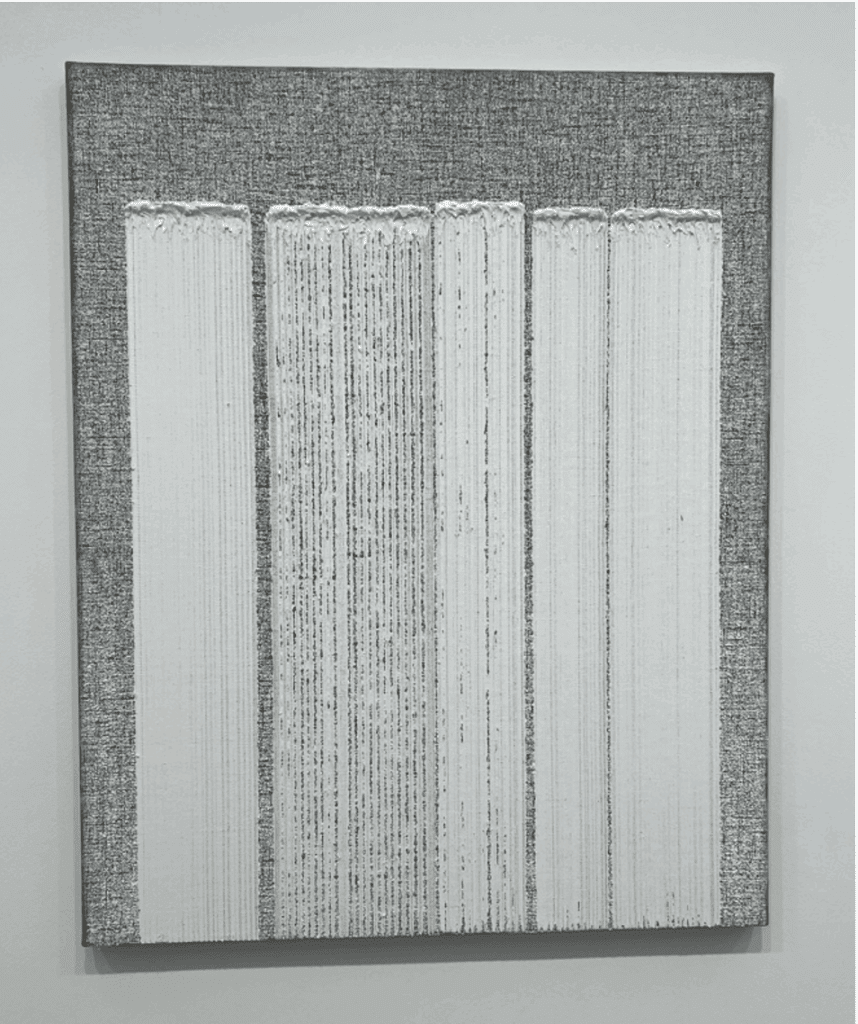 Conjunction 24-82 by Ha Chong-Hyun, 2024, oil on hemp cloth, 162cm x 130cm. Viewed at Almine Rech Gallery at Frieze London 2025. Photograph by Ashley Innes.