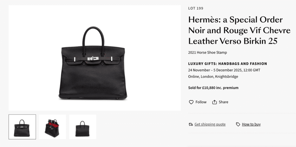 Here is an example of a Hermes Birkin 25 exceeding its retail price at auction