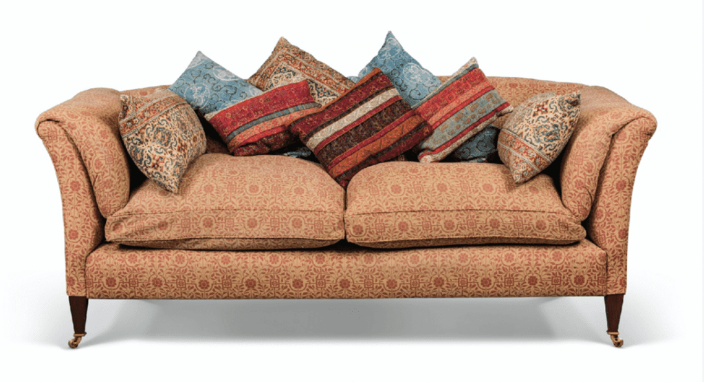 A Robert Kime Ltd ‘Priory’ sofa – sold Christies July 2020 for £6,000 – insurance replacement region of £8,000 for a second hand example.