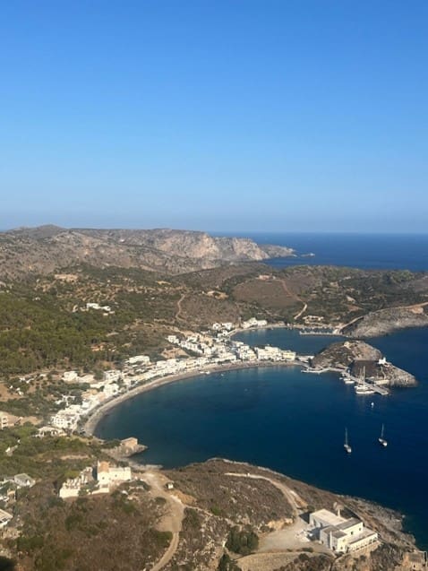 View of Kapsali Beach from the top of Castle Chora. Photograph by Ashley Innes.