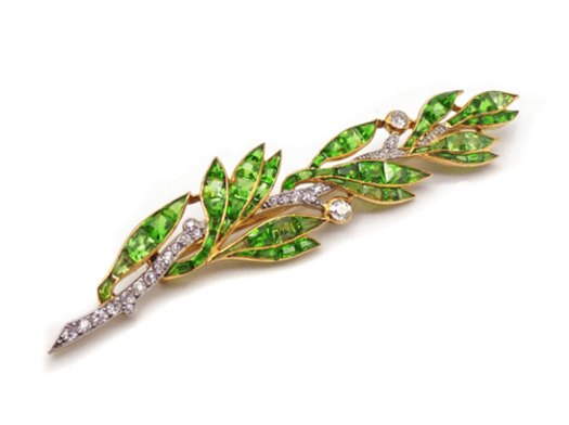 A French Demantoid Garnet Laurel Leaf Brooch, c. 1910. Wartski, POA.