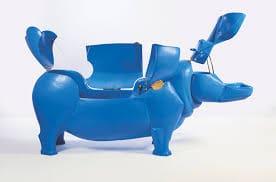 Blue polyester resin “Hippopotame I” bath and washbasin