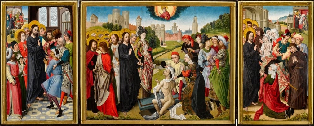 The Master of Sherborne A Triptych with the five miracles of Christ