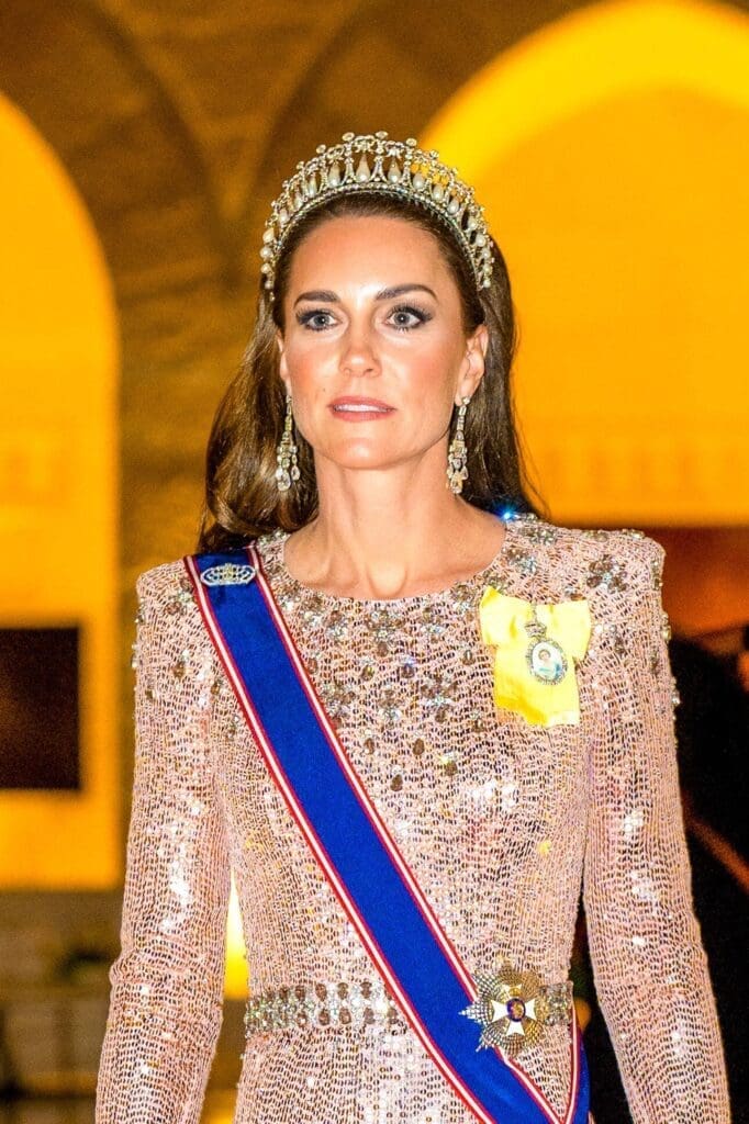 The Princess of Wales wearing the Greville Earrings together with the Lover’s Knot Tiara