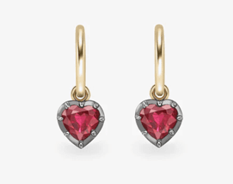 Heart shaped ruby gypset earrings by Jessica McCormack retailing at £6,750.