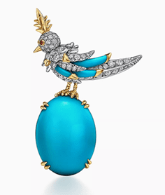 Bird on a Rock by Tiffany Brooch in Platinum and Gold with Turquoise & Diamonds, retailing for £93,000