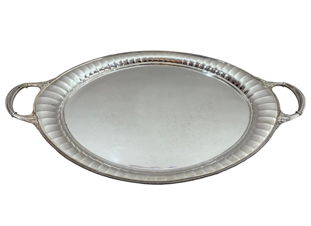 A silver plated tray on sale with 1st Dibs for £421