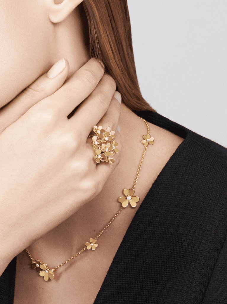 An 18ct gold Frivole necklace set with 9 flowers retails for £13,800