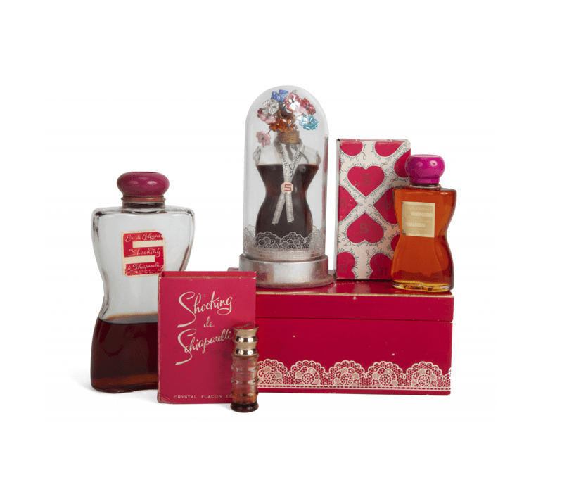 A collection of Schiaparelli perfume bottles and cosmetics from the personal collection of Mae West, sold Julien’s Auctions, Beverley Hills, ‘Legendary Women of Hollywood’, November 2019 for $3,125
