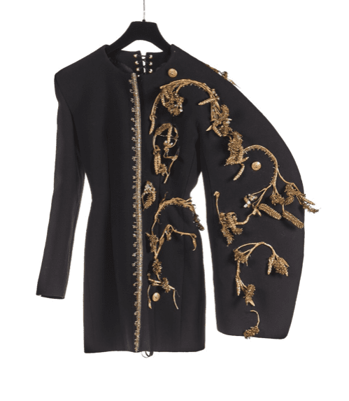 A Schiaparelli by Daniel Roseberry mini-dress inspired by Puss-in-Boots, for amfAR Gala Cannes, 2024. Sold Sotheby’s October 2025 for £9,525.