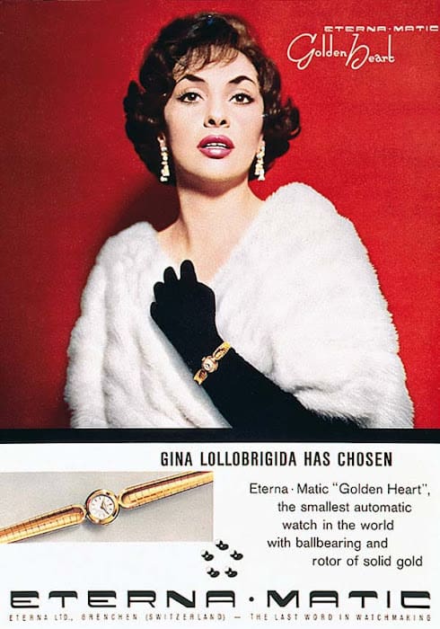 Gina Lollobrigida advertising the Eterna watches in the 1950’s