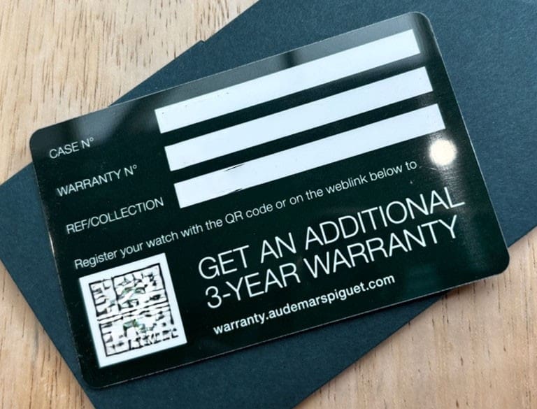 Audemars Piguet digital warranty card