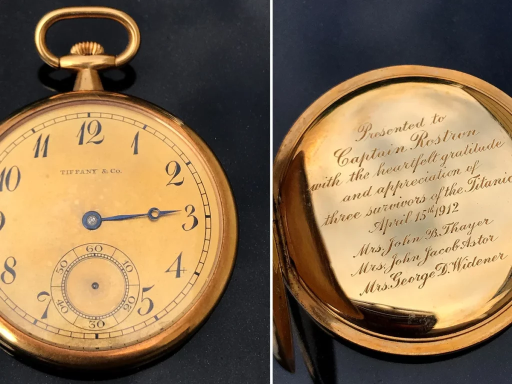 A gold pocket watch gifted to the captain of RMS Carpathia, a Cunard Line passenger steamship that rescued survivors of the Titanic, sold for £1.56 million in 2024