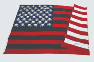 An original flag produced in late 1960s San Francisco to protest American state-sanctioned violence, especially the war in Vietnam.