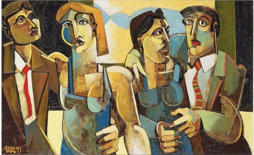 Revellers. Sold at auction for £3,400 in 2025. Insurance valuation would be approx. £10,500.