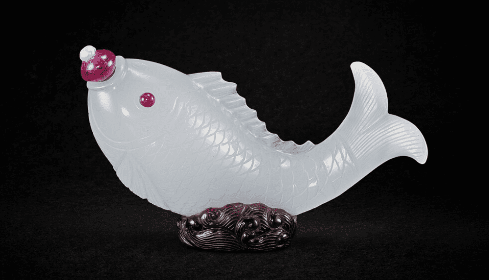 An Imperial glass bottle in the shape of a fish sold at Sotheby’s Hong Kong in 2023. Photograph by Sotheby’s.
